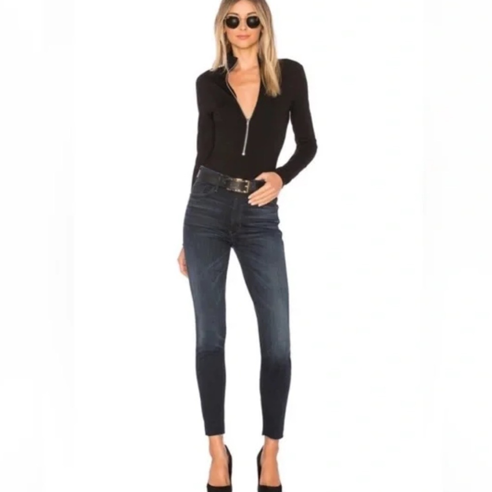 Mother High Waisted Looker Ankle Fray Jeans Night Owl Dark Blue Skinny Denim 25